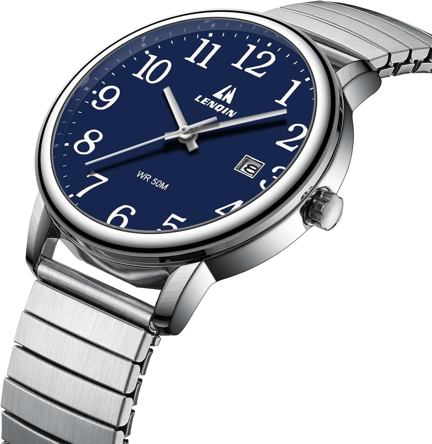 HOTLN LENQIN Mens Watches Easy Read Analog Quartz Waterproof Watch for Men | Sport watch with Date and 38mm Stainless Steel Expansion Band,3ATM Daily Waterproof, Minimalist Business Style