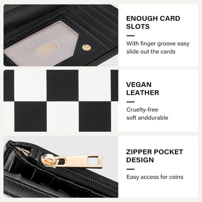 HOTCLUCI Small Wallet for Women PU Leather RFID Blocking Designer Bifold Ladies Card Holder Checkerboard