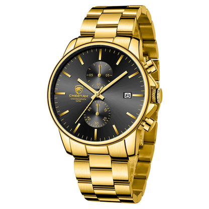 HOTGOLDEN HOUR Fashion Business Mens Watches with Stainless Steel Waterproof Chronograph Quartz Watch for Men, Auto Date