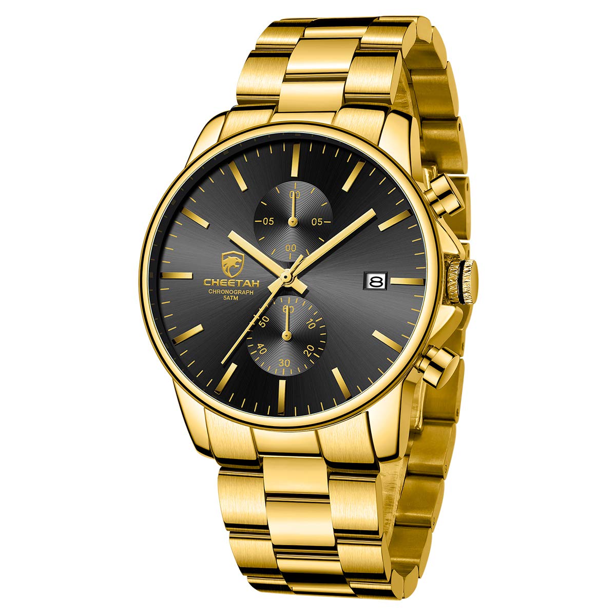 HOTGOLDEN HOUR Fashion Business Mens Watches with Stainless Steel Waterproof Chronograph Quartz Watch for Men, Auto Date