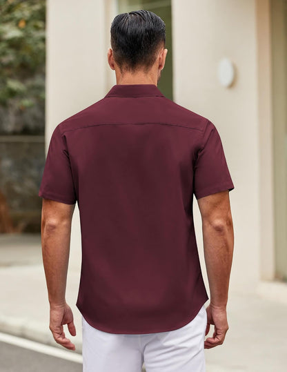 HOTCOOFANDY Mens Short Sleeve Casual Button Down Shirts Summer Untucked Dress Shirts with Pocket