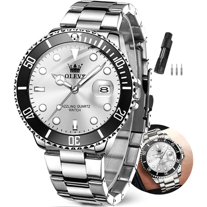 HOTOLEVS Watches Men Waterproof Luxury Big Face Mens Watch Stainless Steel Day Date Quartz Analog Dress Watches for Men Luminous Reloj para Hombres (Green/Blue/Black/Gold)