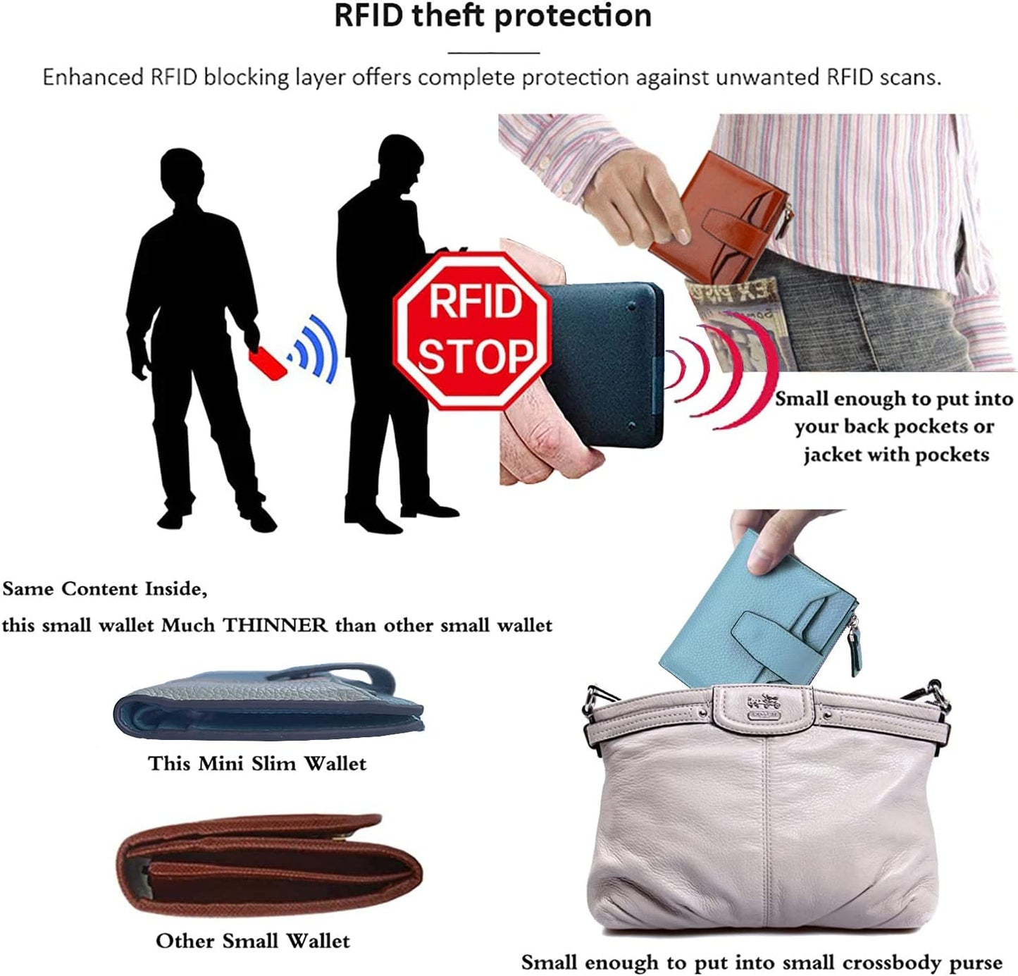 HOTWomen's RFID Blocking Leather Small Compact Bi-fold Zipper Pocket Wallet Card Case Purse with id Window