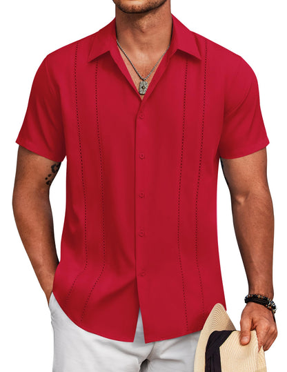 HOTCOOFANDY Mens Cuban Guayabera Shirt Short Sleeve Button Down Shirts Summer Beach Vacation Shirts