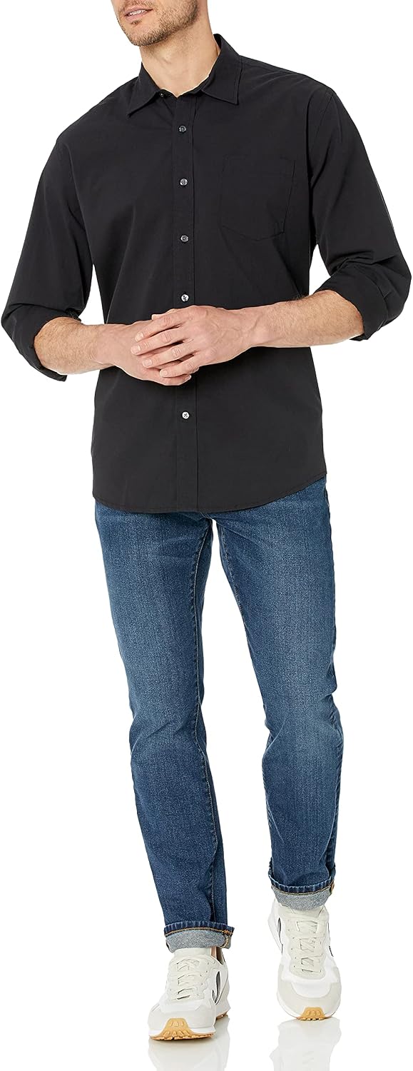 HOTAmazon Essentials Men's Regular-Fit Long-Sleeve Casual Poplin Shirt, Button Front, Business Casual, Collared