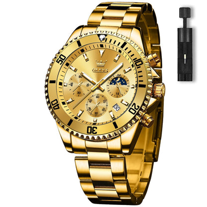 HOTOLEVS Men's Watches with Date, Premium Gold and Silver Stainless Steel Analog Watches for Men, Classic Rotatable Bezel Men's Cuff Watches, Blue/Green/Black Dial