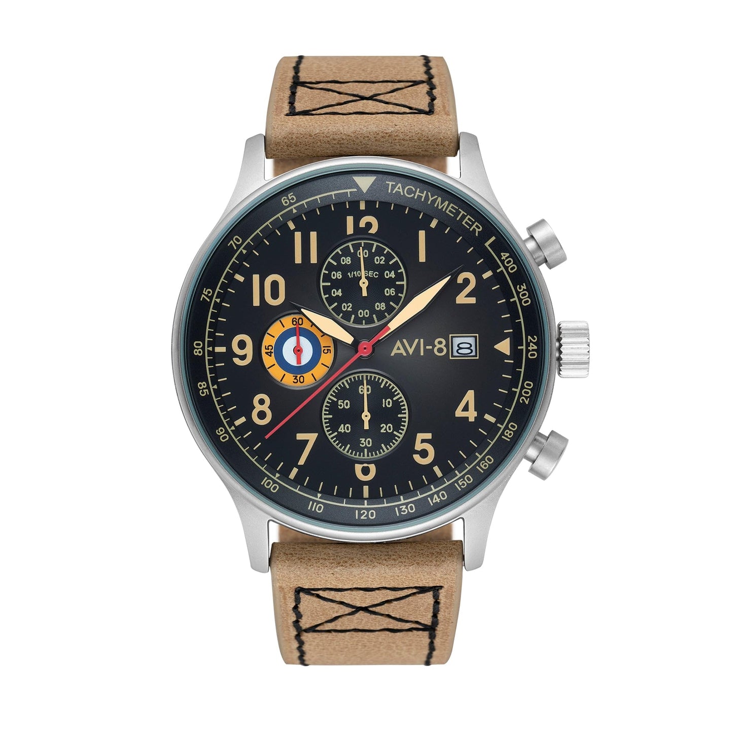 HOTAVI-8 Hawker Hurricane Men's Pilot Watch – Classic Chronograph, Japanese Quartz Movement, Stainless Steel Case, Leather Strap, AV-4011