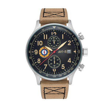 HOTAVI-8 Hawker Hurricane Men's Pilot Watch – Classic Chronograph, Japanese Quartz Movement, Stainless Steel Case, Leather Strap, AV-4011