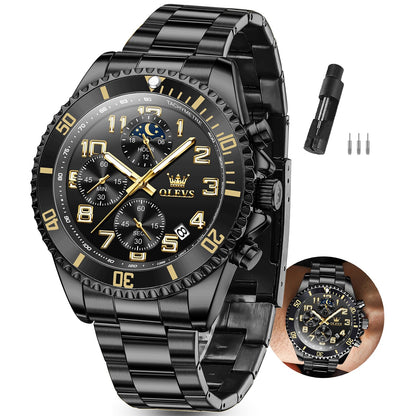 HOTOLEVS Watches Men Waterproof Luxury Big Face Mens Watch Stainless Steel Day Date Quartz Analog Dress Watches for Men Luminous Reloj para Hombres (Green/Blue/Black/Gold)