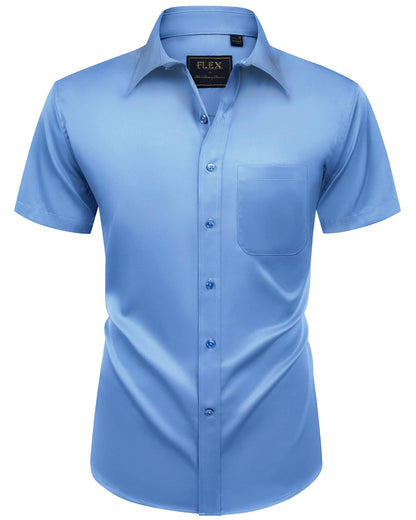 HOTAlimens & Gentle Mens Short Sleeve Dress Shirts Wrinkle Free Solid Casual Button Down Shirts with Pocket