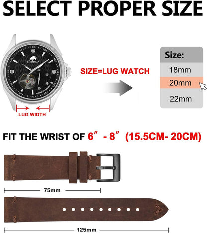 HOTBISONSTRAP Distressed Leather Watch Strap, Watch Replacement Bands for Men, Quick Release Spring Bars, Band Width 18mm 19mm 20mm 22mm 24mm
