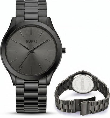 HOTBUREI Men's Wrist Watch, Analog Stainless Steel Dress Waterproof Quartz Watch for Men with Japanese Movement,Refined Gifts for Men, Boyfriend, Husband, Dad