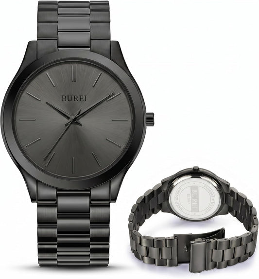 HOTBUREI Men's Wrist Watch, Analog Stainless Steel Dress Waterproof Quartz Watch for Men with Japanese Movement,Refined Gifts for Men, Boyfriend, Husband, Dad