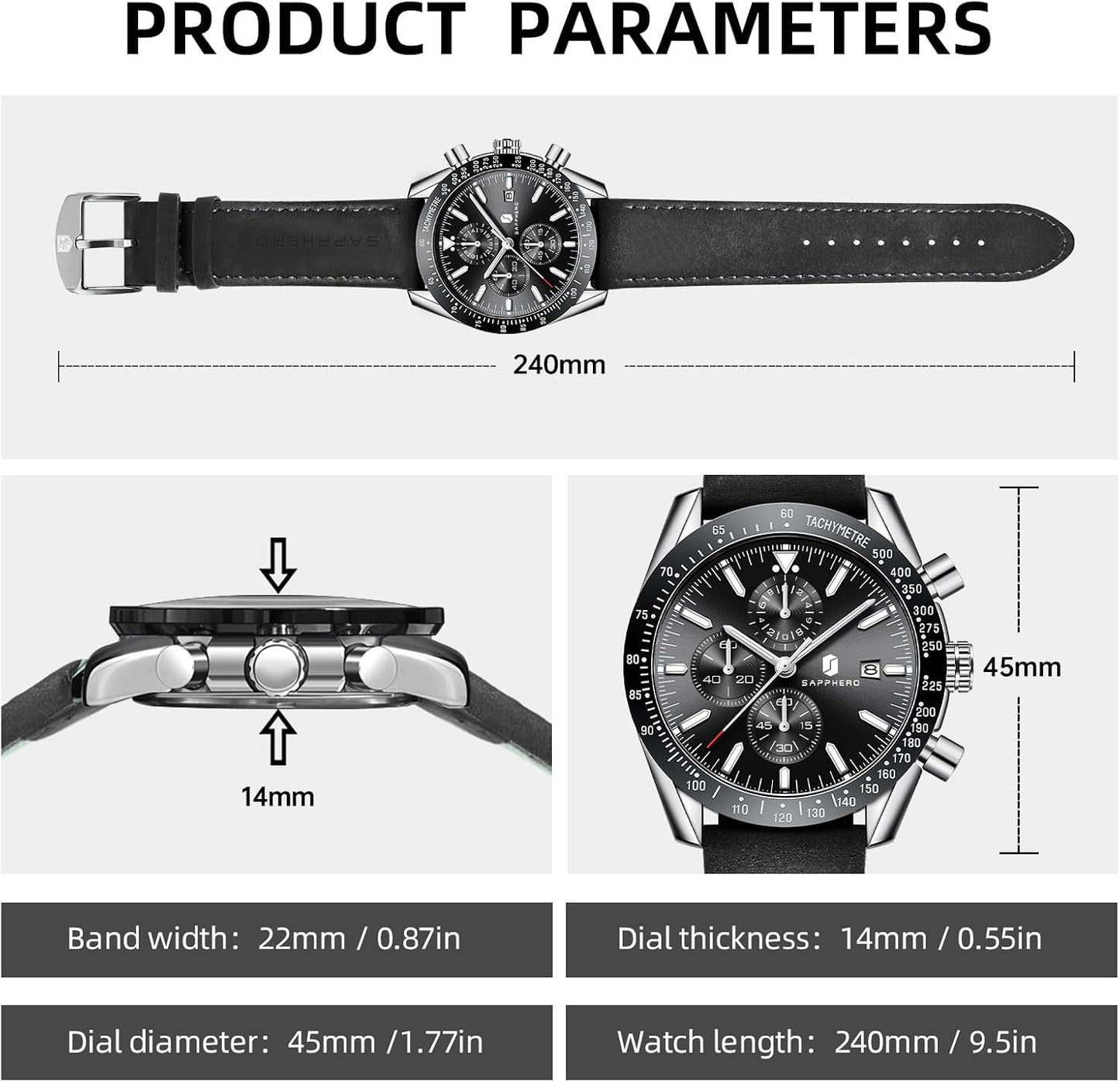 HOTBENYAR Watch for Men Analog Quartz Chronograph Waterproof Luminous Designer Mens Wrist Watches Business Work Sport Casual Dress Watch with Silicone Strap Elegant Gifts for Men