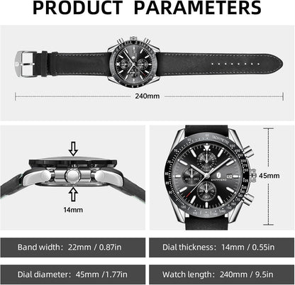 HOTBENYAR Watch for Men Analog Quartz Chronograph Waterproof Luminous Designer Mens Wrist Watches Business Work Sport Casual Dress Watch with Silicone Strap Elegant Gifts for Men