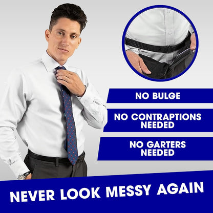 HOTBELTAWAY Tuck N Stay Shirt Stays for Men, Designed to Keep Shirt Tucked All Day, Extra Gripping Elastic Belt, Durable & Discreet, Perfect for Work & Casual Wear, One Size, Designed in USA