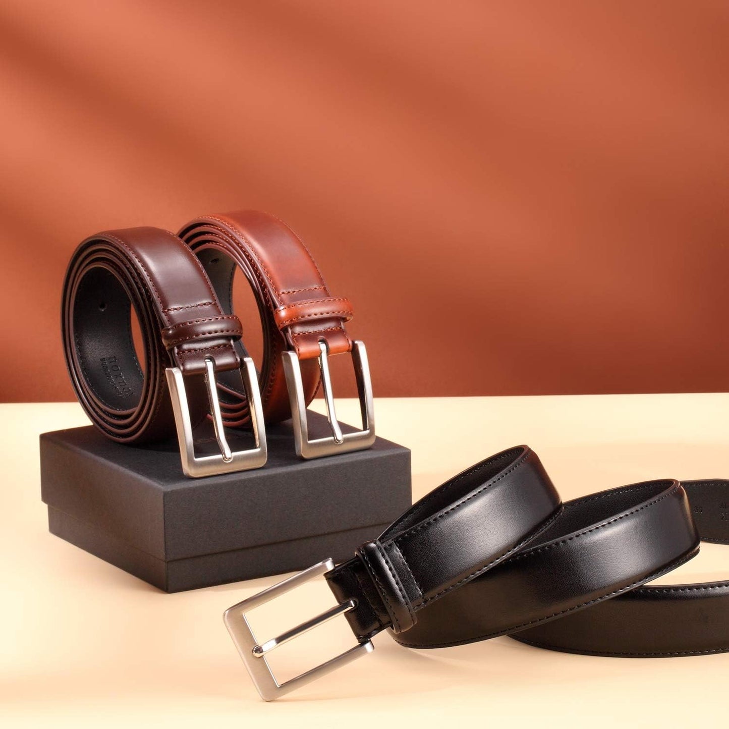 HOTXOUXOU Men's Casual Leather Jeans Belts Classic Work Business Dress Belt with Prong Buckle for Men