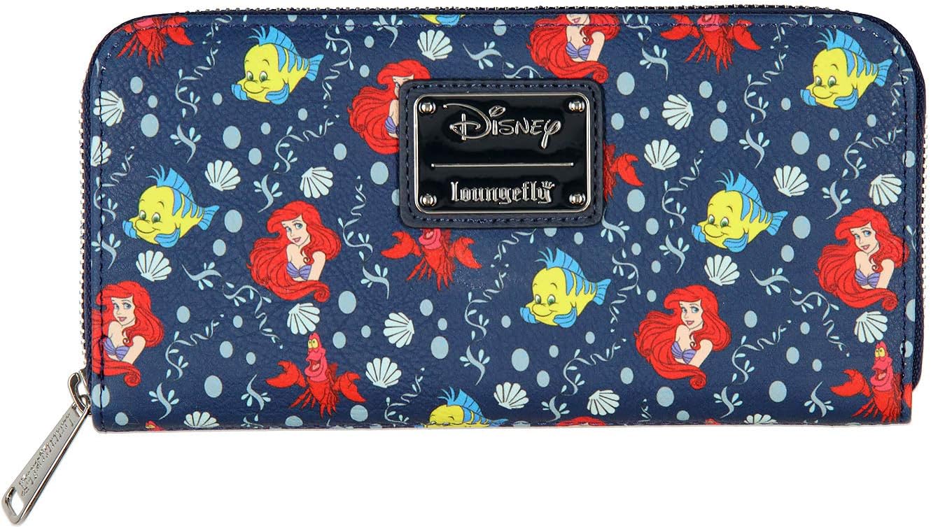 HOTLoungefly Disney Little Mermaid Ariel And Flounder Faux Leather Full Zip Wallet