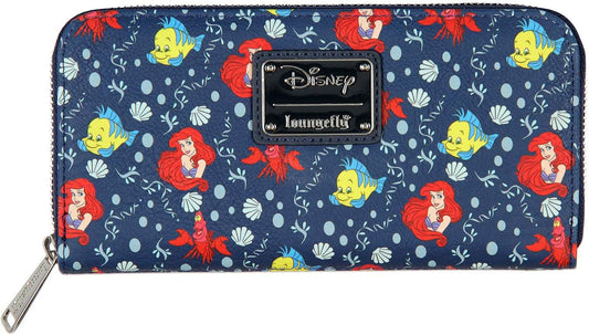 HOTLoungefly Disney Little Mermaid Ariel And Flounder Faux Leather Full Zip Wallet