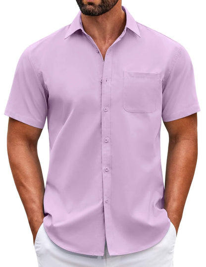 HOTCOOFANDY Mens Short Sleeve Casual Button Down Shirts Summer Untucked Dress Shirts with Pocket