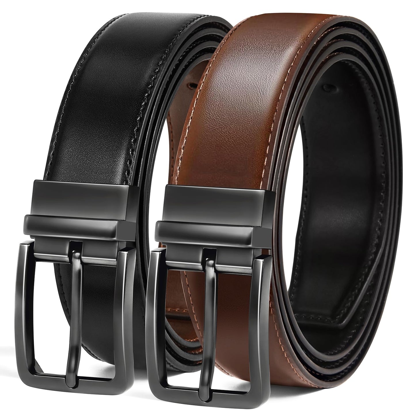 HOTMen's Belt Reversible Belt Men 1 Piece - 1 3/8" Leather Dress Belt - Trim to Fit for Elegant Style
