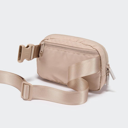 HOTPander Two Way Zipper Fanny Pack Nylon Everywhere Belt Bag for Women, Water Repellent Waist Packs, Crossbody Bags with Adjustable Strap (Raw Linen).