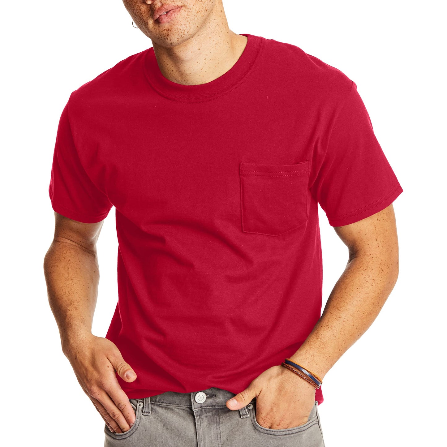 HOTHanes Men's Beefy-t Pocket, Heavyweight Cotton Pocket Tee for Men, Full-Cut T-Shirt, 1 Or 2 Pack