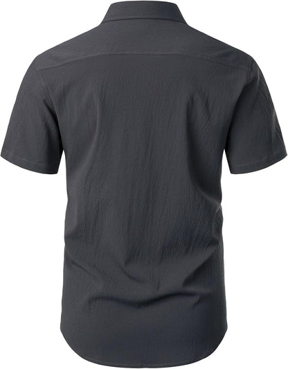 HOTJEMITOP Mens Stretch Wrinkle Free Texture Shirts | Lightweight, Summer, Beach, Stylish, Button Down, Short Sleeve, Casual, Vacation