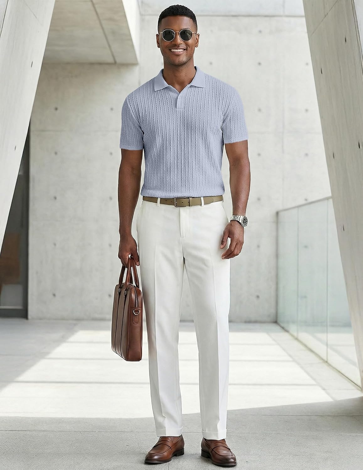 HOTJMIERR Mens Casual Polo Shirt Summer Short Sleeve Vacation Button Beach Knit Stretchy Golf Shirts