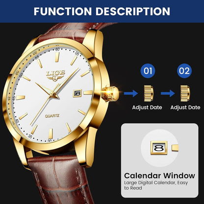 HOTLIGE Watches for Men Waterproof Analog Dress Vintage Chronograph Analog Casual Leather Stainless Steel Unique Quartz Movement Retro Luminous Elegant Men's Wrist Watch Date Display