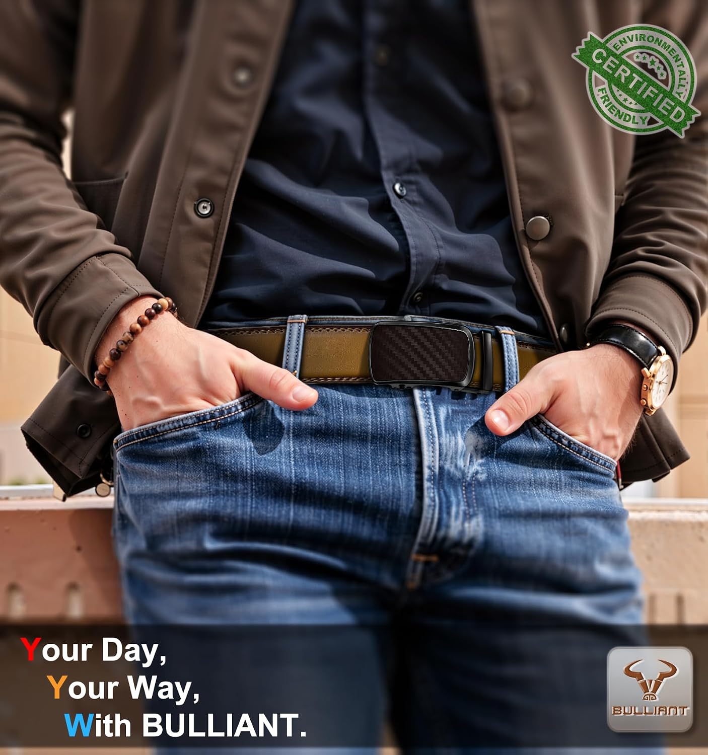 HOTBULLIANT Men's Ratchet Leather Belt Trimmable 2Pack 1 3/8"-Gift Boxed | Smooth Sliding | Precise Fit | Tailored Size | Holeless for Dress or Casual