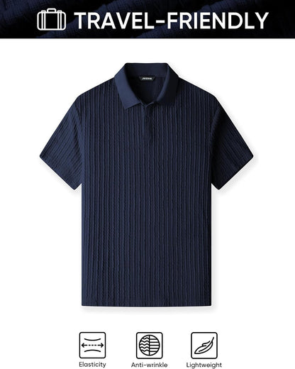 HOTJMIERR Mens Casual Polo Shirt Summer Short Sleeve Vacation Button Beach Knit Stretchy Golf Shirts