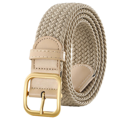 HOTXZQTIVE Women Elastic Braided Belt with Black Buckle, Woven Stretch Fabric