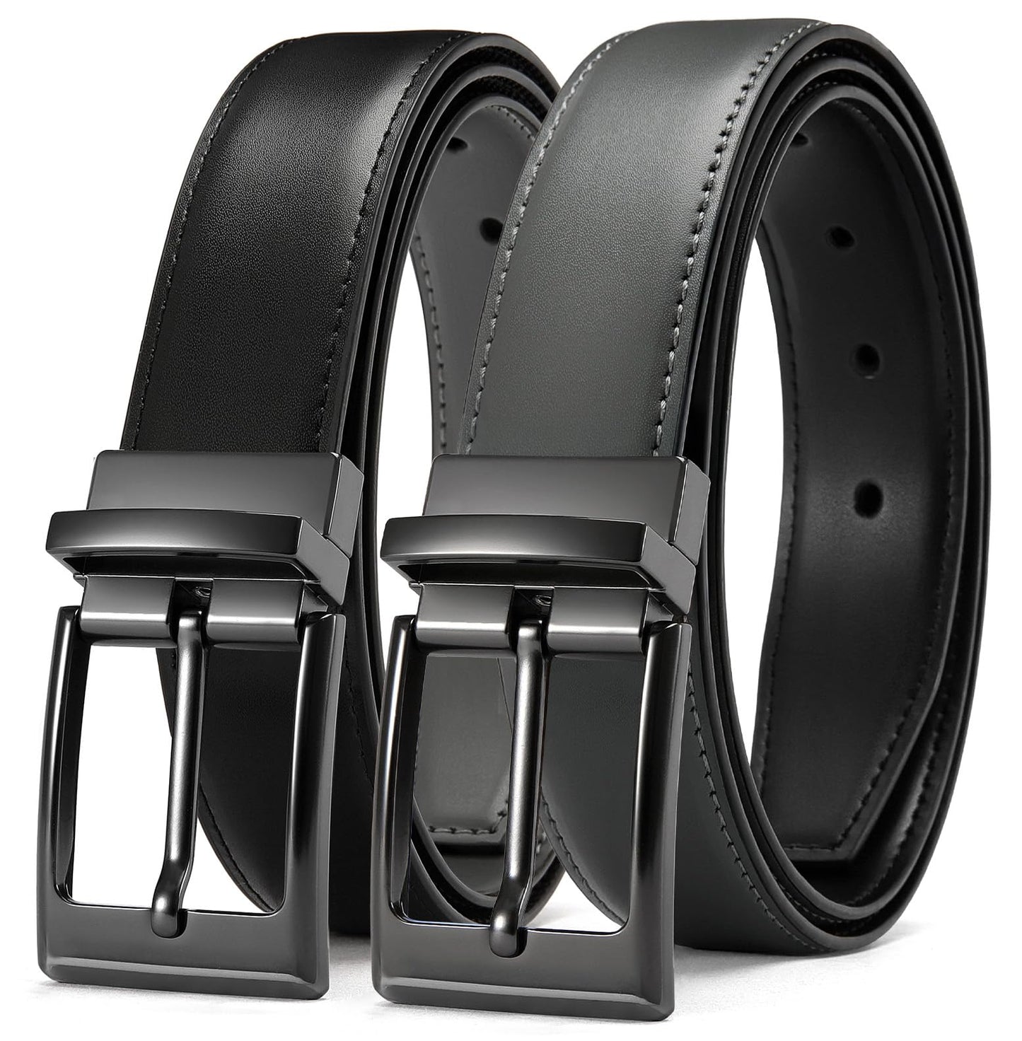 HOTCHAOREN Reversible Belt Men 1 Piece - 1.25" Leather Dress Belt - Trim to Fit for Elegant Style | 1 Belt, 2 Colors, Double-Sided Reversible, Premium Genuine Leather, Trim to Fit