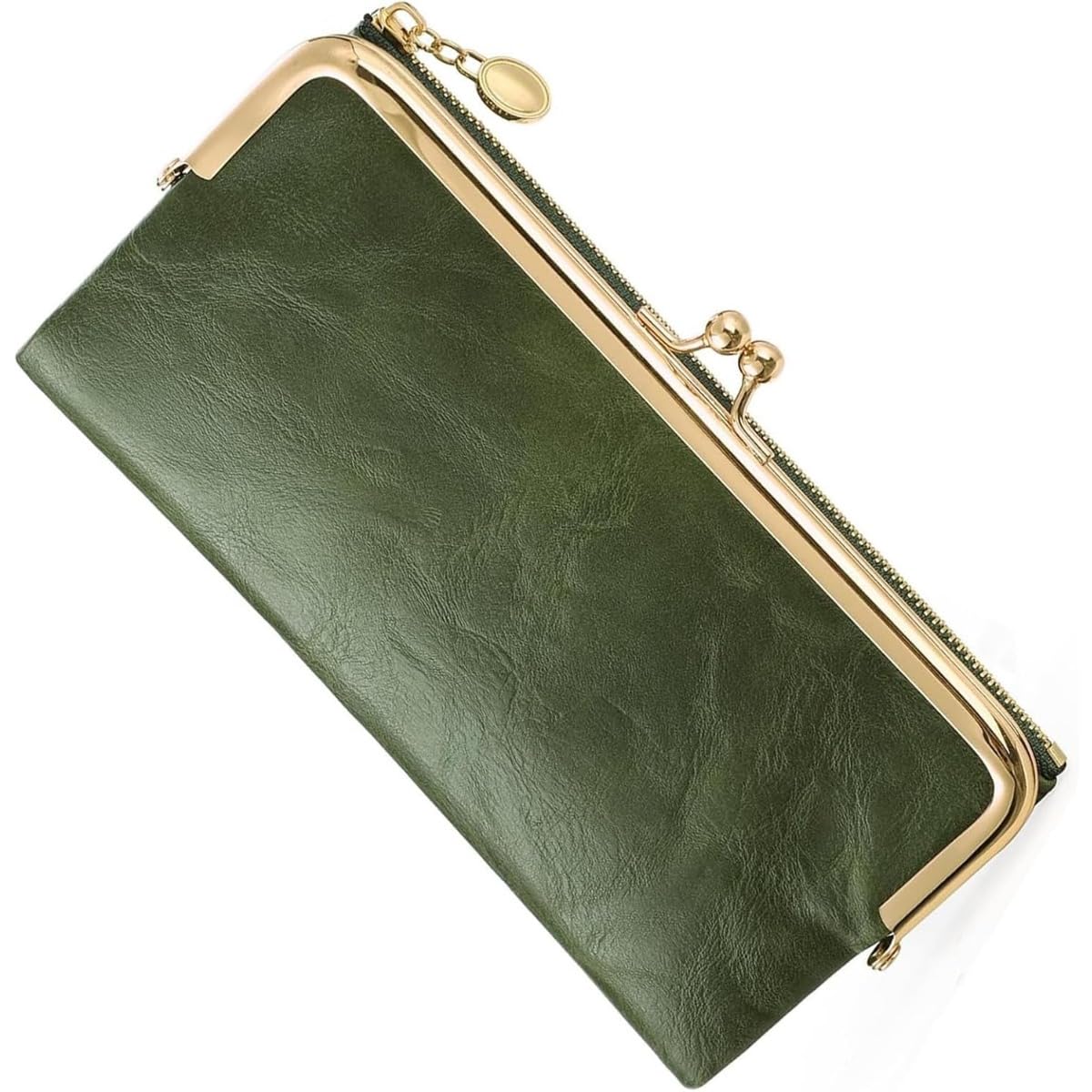 HOTCharming Vintage Inspired Genuine Leather Kiss Lock Clutch Purse for Women with Spacious Bifold Card Organization (Pink)