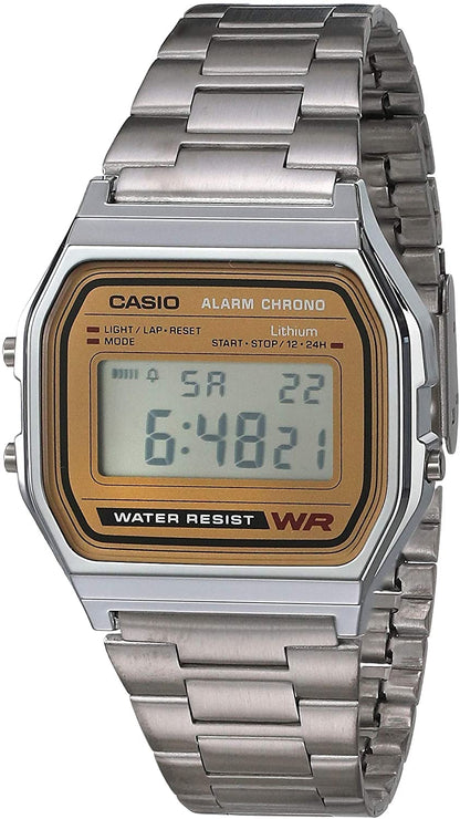 HOTCasio A158WA Series | Unisex Digital Watch | Vintage | WR | 100 SEC Stop Watch | Daily Alarm | Regular Time Keeping: Hour, Minute, Second, PM, Date, Day | Led Light | 7 Yr Battery