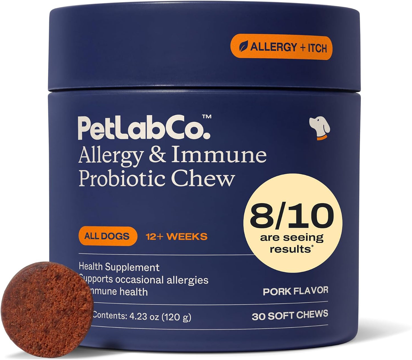 HOTPetLab Co. Allergy & Immune Probiotic Chews, 30 Soft Chews, Pork | Omega-3s, colostrum and prebiotics to support yeast balance, skin health and immune function