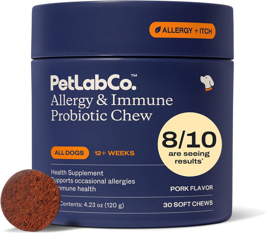HOTPetLab Co. Allergy & Immune Probiotic Chews, 30 Soft Chews, Pork | Omega-3s, colostrum and prebiotics to support yeast balance, skin health and immune function