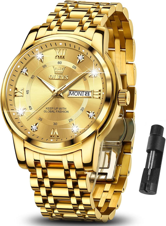 HOTOLEVS Classic Men Watches with Date,Stainless Steel Man Watch with Date, Bussiness Watches for Men,Luminous Quartz Mens Watches Black/White/Blue/Gold, Waterproof Male Watch with Week