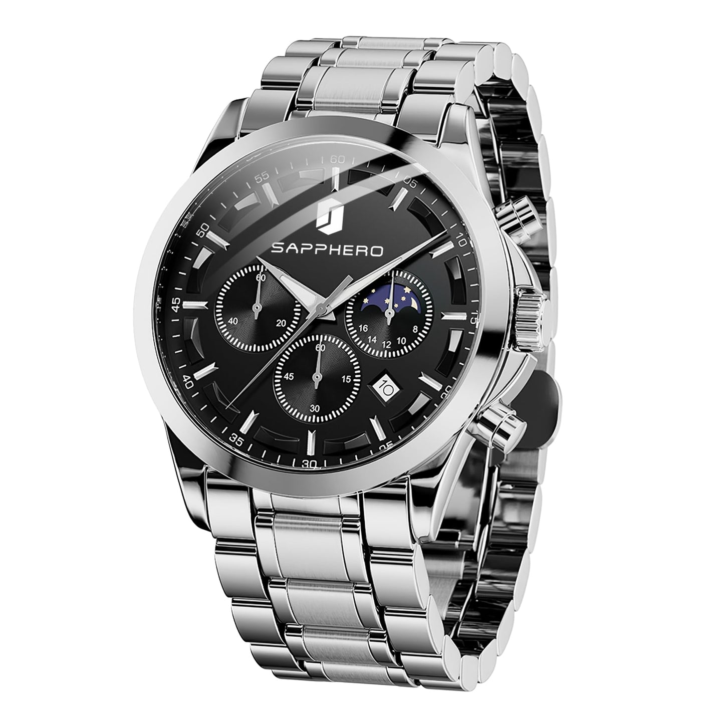 HOTSAPPHERO Men's Watches Stainless Steel Chronograph Waterproof Quartz-Business Casual Dress Watch for Men Luminous Date Gold/Silver/Black Design-Easy-to-Read Luxury Dial-Leather Unique Elegant Gift