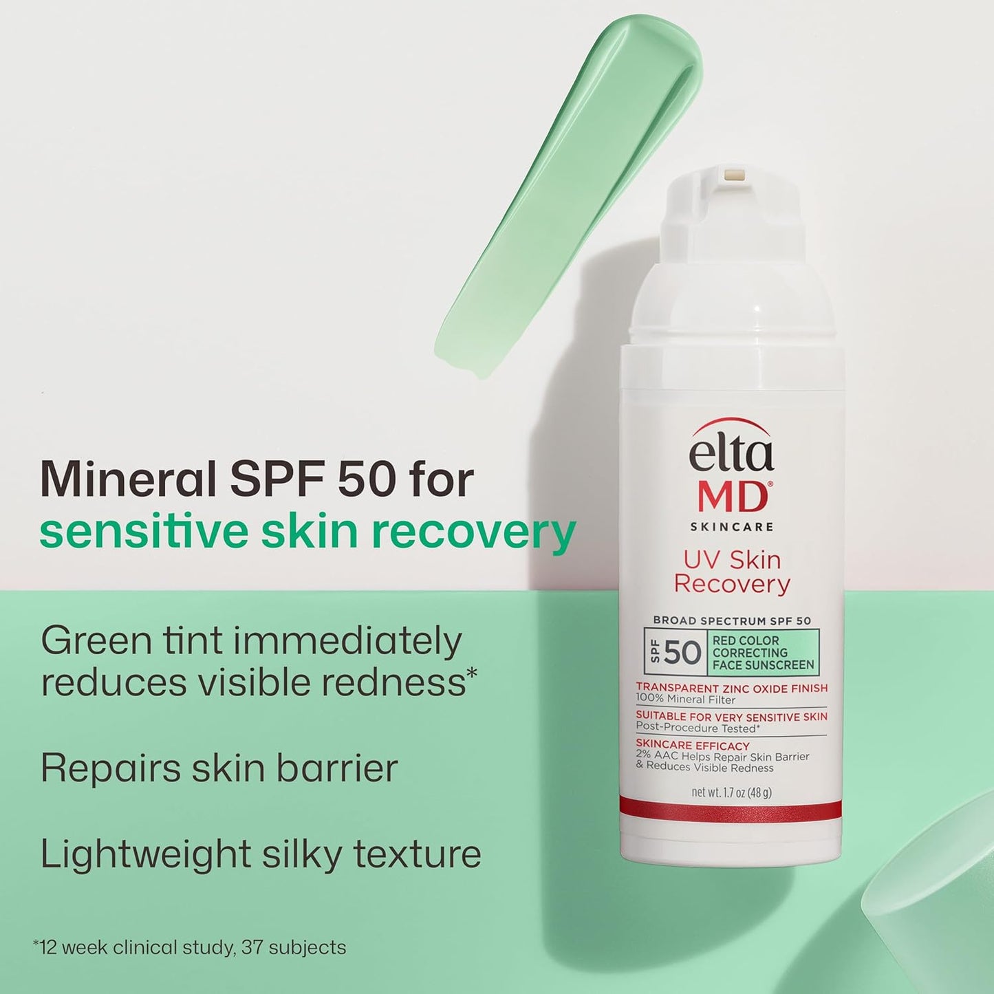 HOTEltaMD UV Skin Recovery 100% Mineral Sunscreen, SPF 50, Redness Correcting Face Sunscreen, Safe for Sensitive Skin