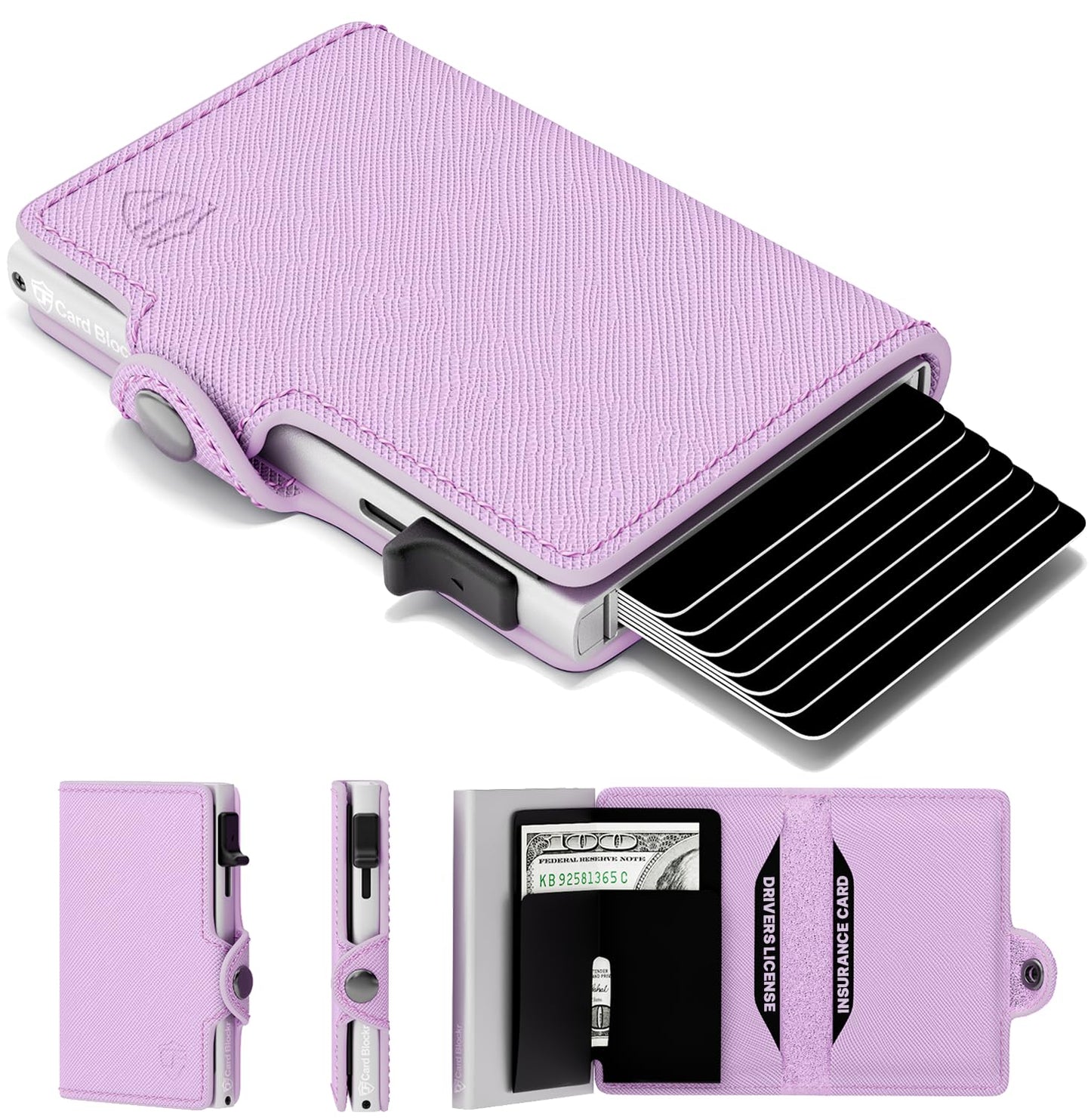 HOTConceal Plus RFID Wallet Women - Light Pink Saffiano Credit Card Holder | Slim Aluminum Women's Wallet Blocks Scanning at 13.56MHz, Holds 4-6 cards with One-Touch Access, Fits Small Purse or Pocket