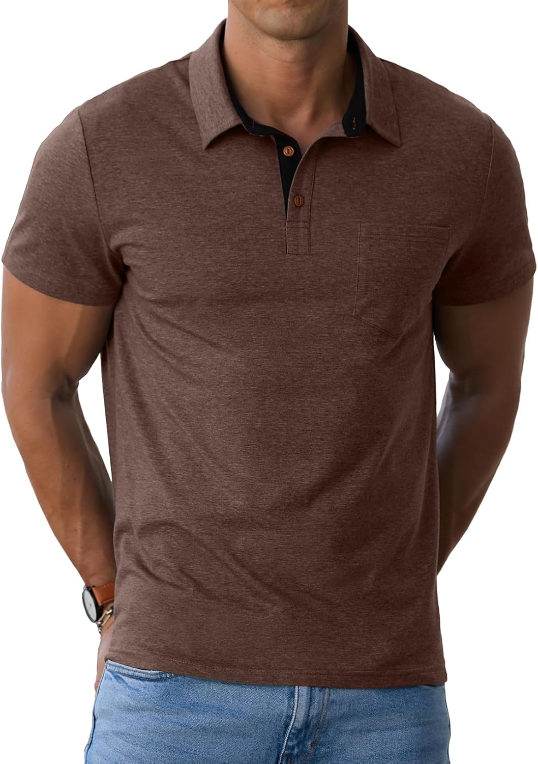HOTSailwind Men's Cotton Polo Shirts Short Sleeve Casual Summer Shirts Classic Collared Golf Shirt with Pocket