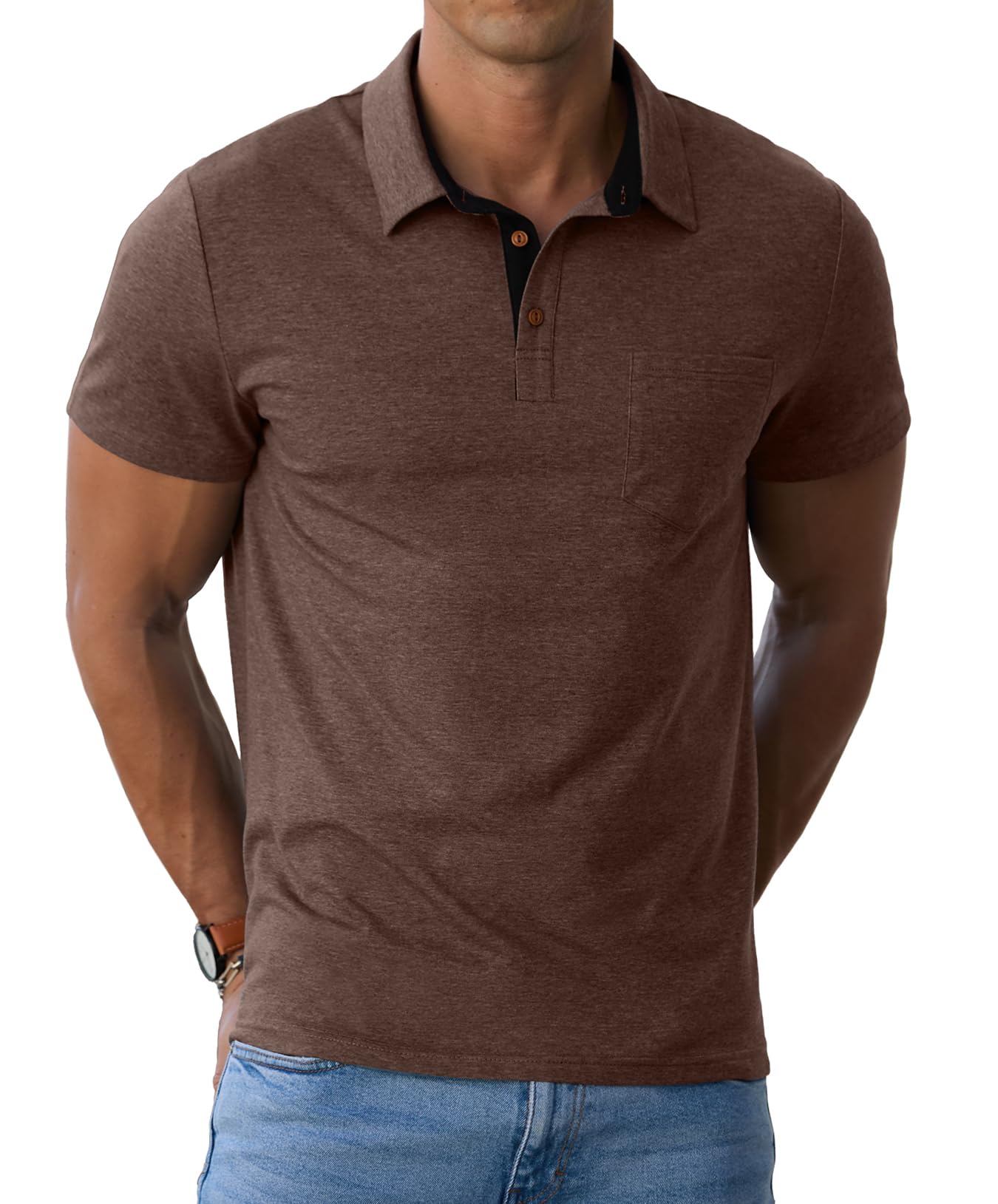 HOTSailwind Men's Cotton Polo Shirts Short Sleeve Casual Summer Shirts Classic Collared Golf Shirt with Pocket