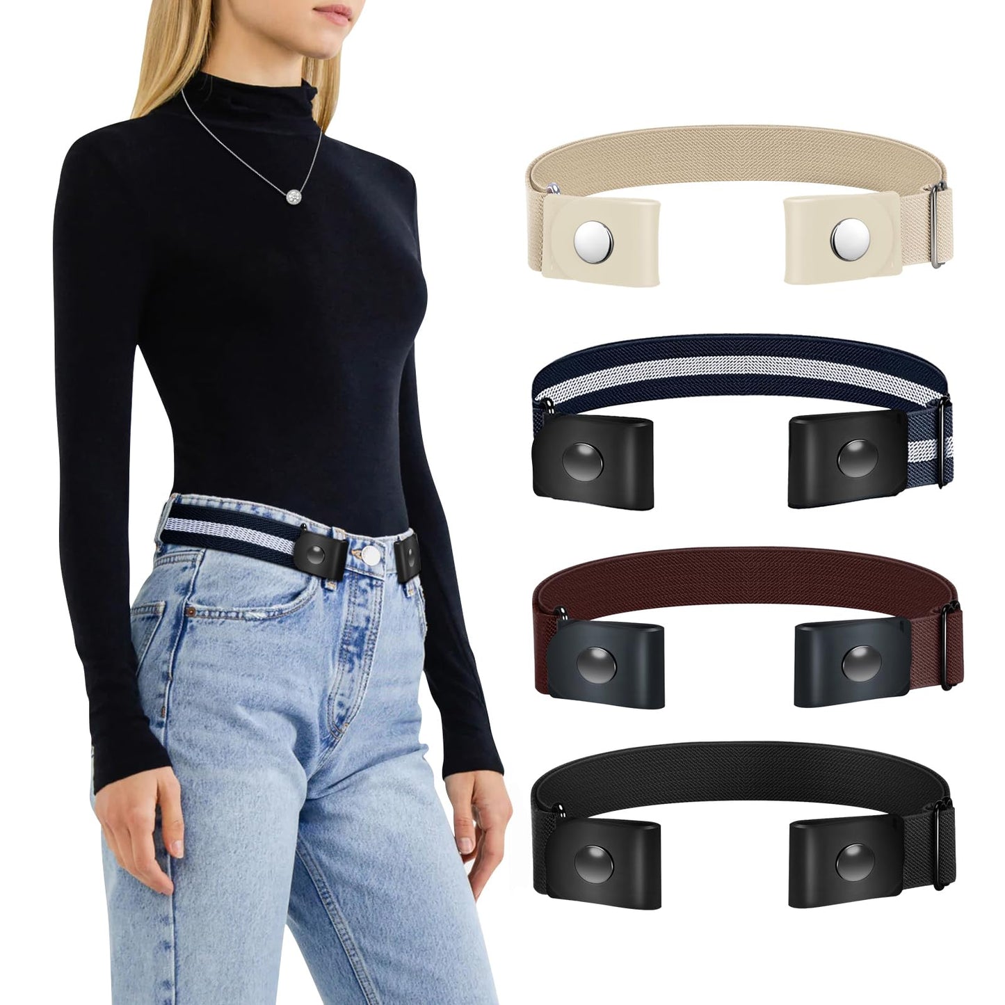 HOTTOURZOO Belts for Women/Men Buckle Free Elastic Belt Invisible No Buckle Stretch Waist Belt For Jean Pants,Dresses,No Bulge