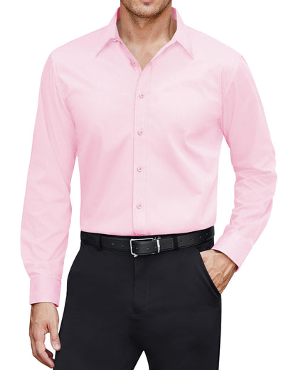 HOTJ.VER Men's Dress Shirts Stretch Stain Shield Long Sleeve Solid Formal Shirt Business Casual Button Down Shirts