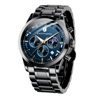 HOTSAPPHERO Chronograph Watches for Men, Original Business Casual Stainless Steel Analog Watch 50M Waterproof Luminous Watches with Date Dial, Mens Gift