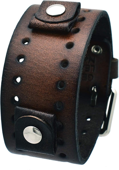 HOTBN-BB Unisex 20mm Lug Width 39mm Wide Dark Brown Wide Leather Cuff Wrist Watch Band