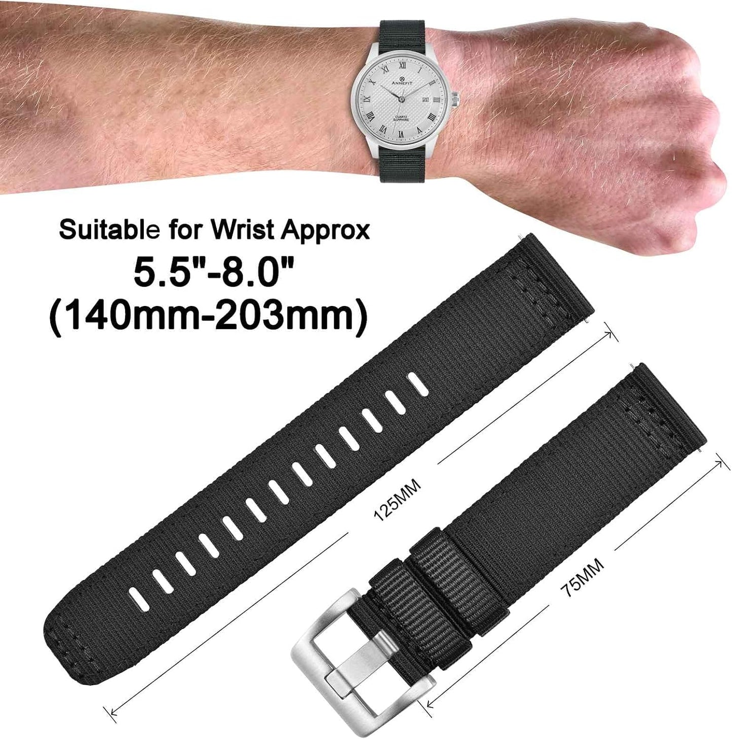 HOTANNEFIT Quick Release Watch Bands, Military Nylon Watch Strap for Men, Multiple Colors & Width (18mm, 19mm, 20mm, 22mm, 24mm)