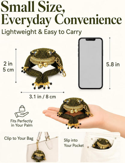 HOTFrog Coin Purse, Beaded Kiss Lock Keychain Pouch with Lucky Toad Design (2 PCS)